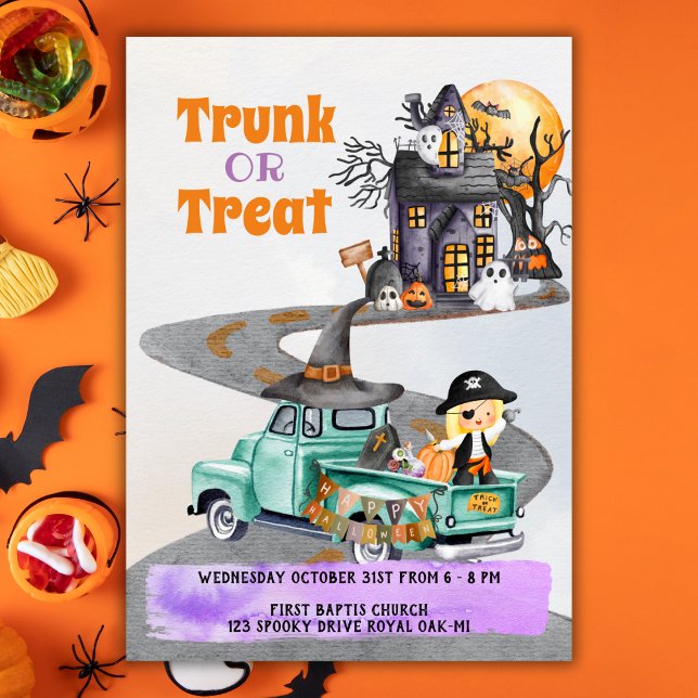 Halloween-händelsemeddelande trunk eller behandla  inbjudningar (Halloween Event Invitation Trunk Or Treat Cute)