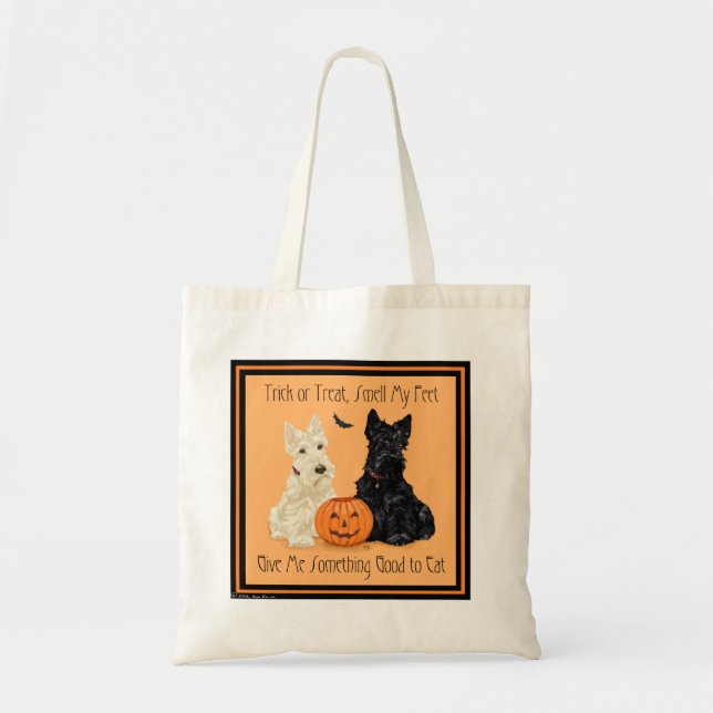 Halloween-handväska för skotsk terrier tygkasse (Framsidan)