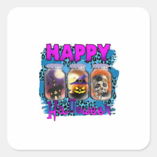 Halloween Happy halloween Birthday Fyrkantigt Klistermärke