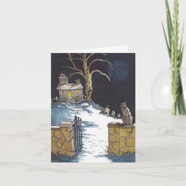 Halloween-härdat husskåp kort (Framsida)