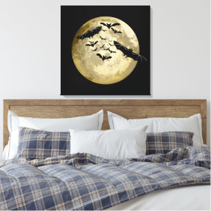 Halloween Harvest Full Moon och Nattflygning Fladd Canvastryck