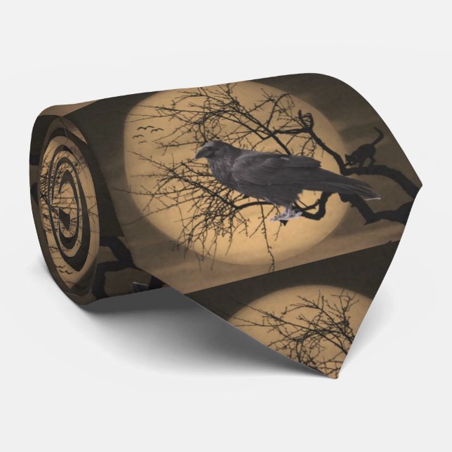 Halloween Harvest Måne med Raven Neck Tie Slips (Rullad)