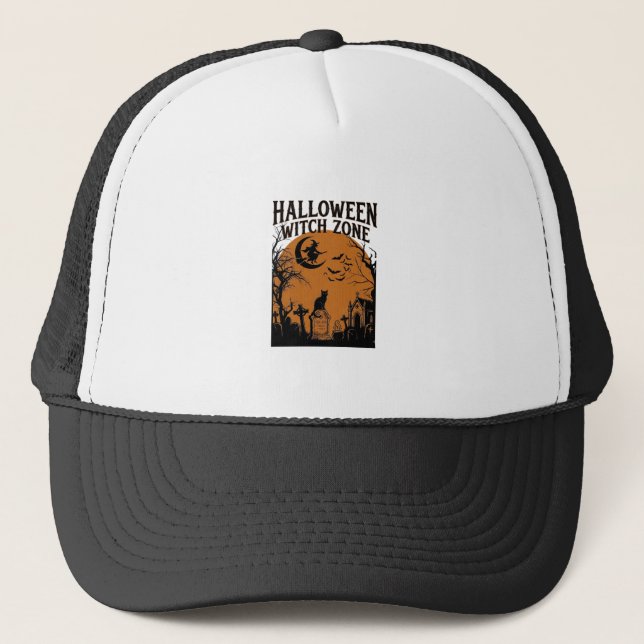 Halloween Häszone Svart Katt Kyrkogård Fladdermöss Keps (Framsida)
