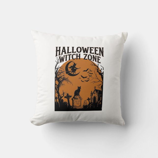 Halloween Häszone Svart Katt Kyrkogård Fladdermöss Kudde (Framsida)
