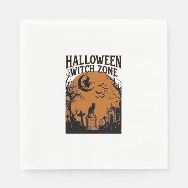 Halloween Häszone Svart Katt Kyrkogård Fladdermöss Pappersservett (Framsidan)