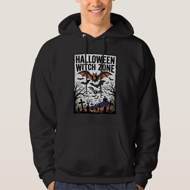 Halloween Häszone Vintage Kyrkogård Fladdermöss De Hoodie (Framsida)