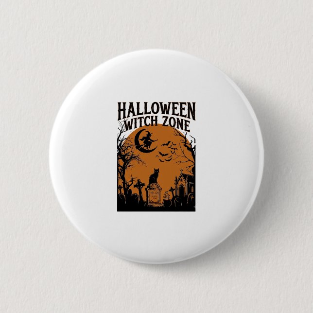 Halloween Häszoner Svart Katt Kyrkogård Fladdermös Knapp (Framsida)