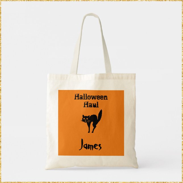 Halloween Haul Orange och Black Tote Bag Tygkasse (Skapare uppladdad)