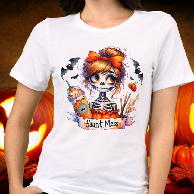 Halloween Haunt  Coffee Skeleton Spooky Anpassning T Shirt (Skapare uppladdad)