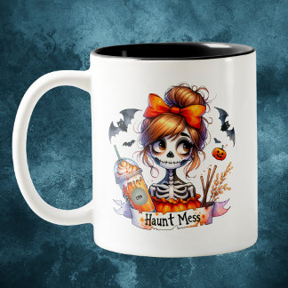 Halloween Haunt Coffee Skeleton Spooky Anpassning Två-Tonad Mugg