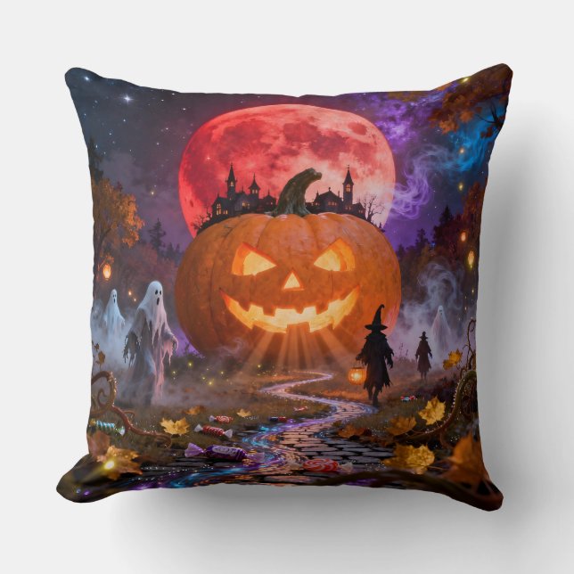 Halloween Haunted Eclipse 2 Wall Clock Kudde (Framsida)
