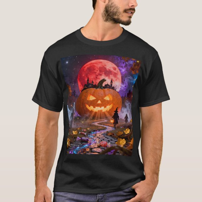 Halloween Haunted Eclipse 2 Wall Clock T Shirt (Framsida)