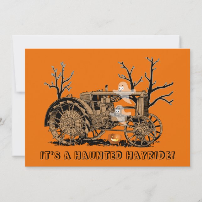 Halloween Haunted Hay Ride Farm Tractor Spöken Inbjudningar (Framsida)