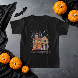 Halloween Haunted House Barn Black T Shirt