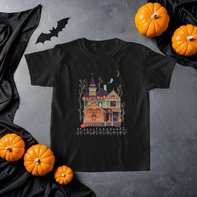 Halloween Haunted House Barn Black T Shirt (Skapare uppladdad)