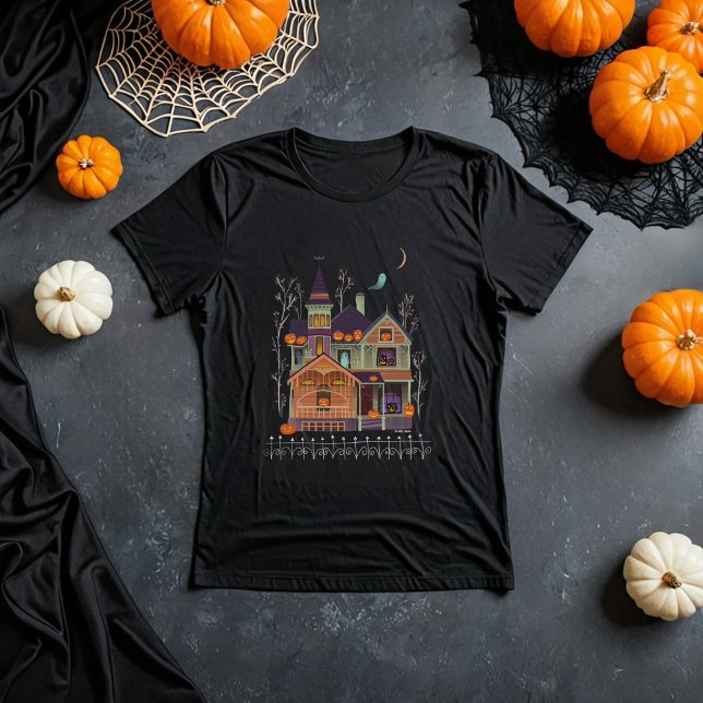 Halloween Haunted House Black T-Shirt (Skapare uppladdad)