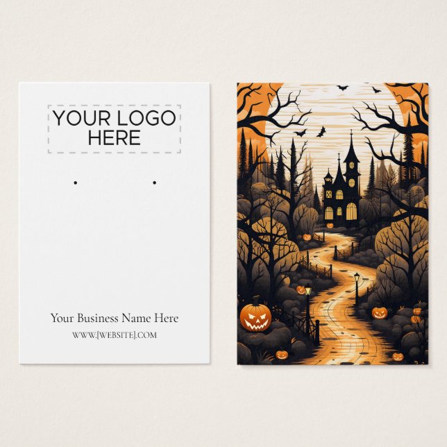 Halloween Haunted House Earring Visning Card Visitkort (Framsida & baksida)