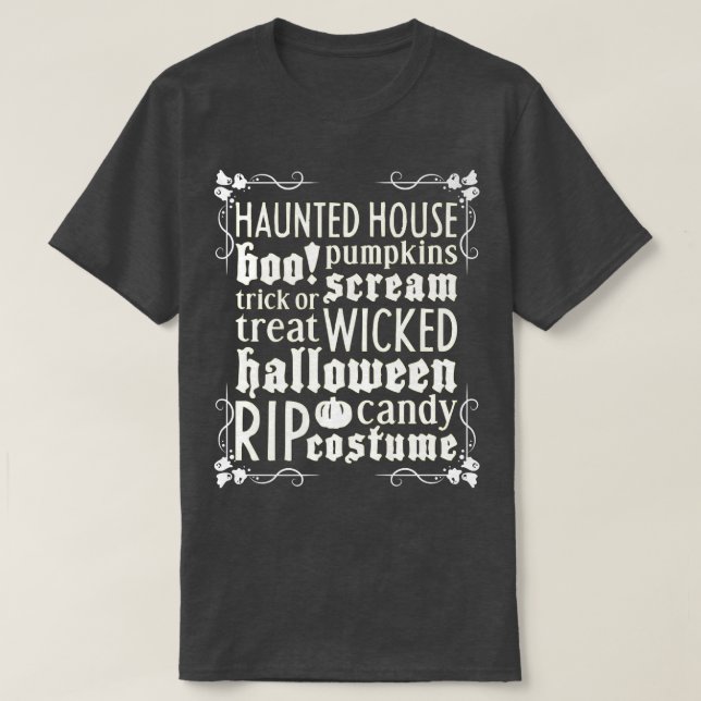 Halloween Haunted House Funny Scary Ghost Graveyar T Shirt (Design framsida)