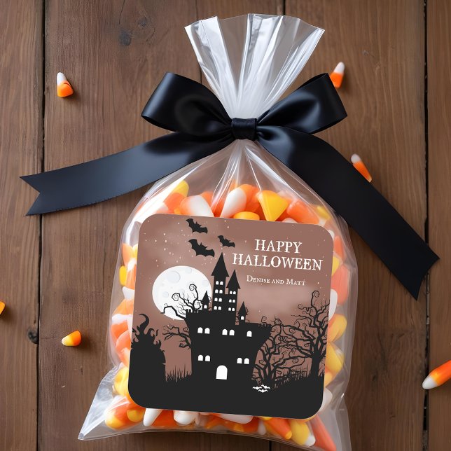 Halloween Haunted House Fyrkantigt Klistermärke (Happy Halloween Haunted Castle Stickers)