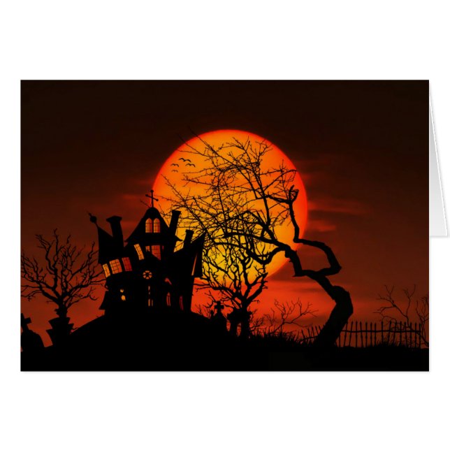Halloween Haunted House Hälsningskort (Framsidan Horizontal)