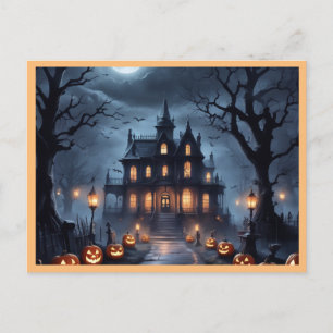 Halloween Haunted House Helg Vykort