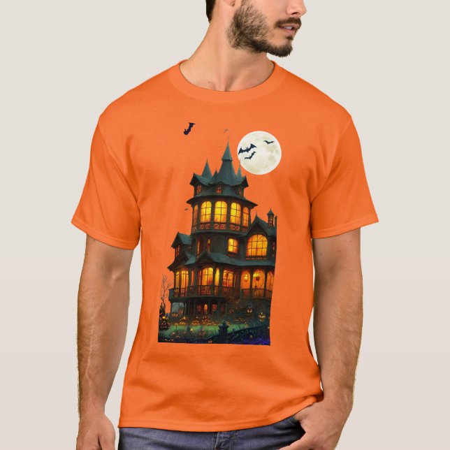 Halloween Haunted House Helgdag T-Shirt (Framsida)
