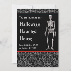 Halloween Haunted House-inbjudan med Skeletons Inbjudningar