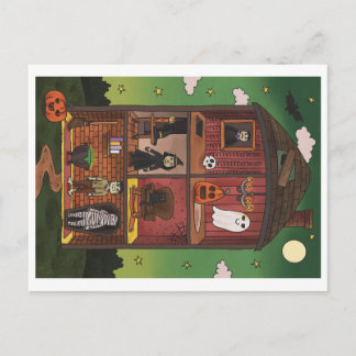 Halloween Haunted House Interior Illustration Vykort