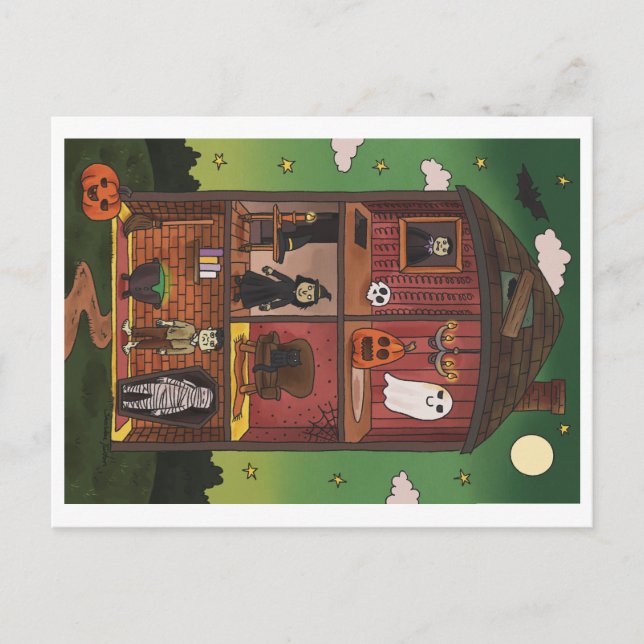 Halloween Haunted House Interior Illustration Vykort (Framsida)