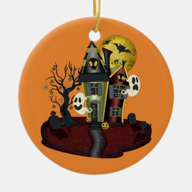 Halloween Haunted House Julgransprydnad Keramik (Framsidan)