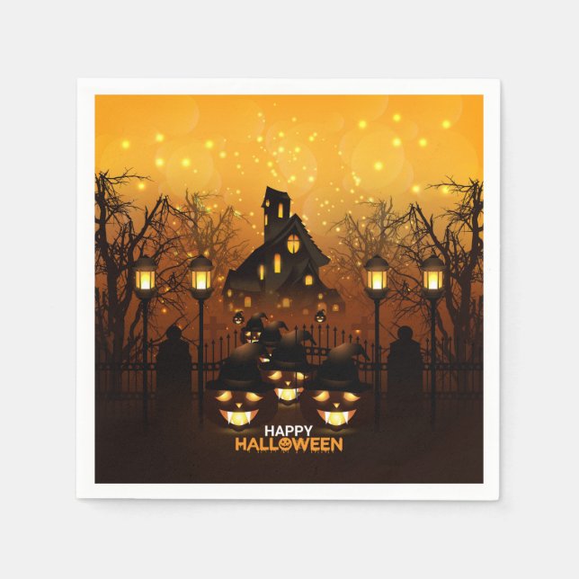 Halloween Haunted House och Pumpkins Pappersservett (Framsidan)