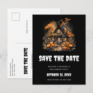 Halloween Haunted House och Pumpkins Save Date Inbjudan Vykort