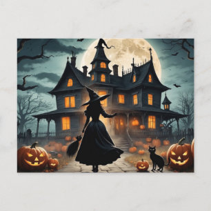 Halloween Haunted House och Witch Helg Vykort