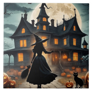 Halloween Haunted House och Witch Kakelplatta