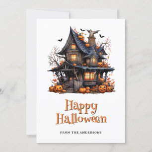 Halloween Haunted House Pumpkins Fladdermus Ghost Julkort