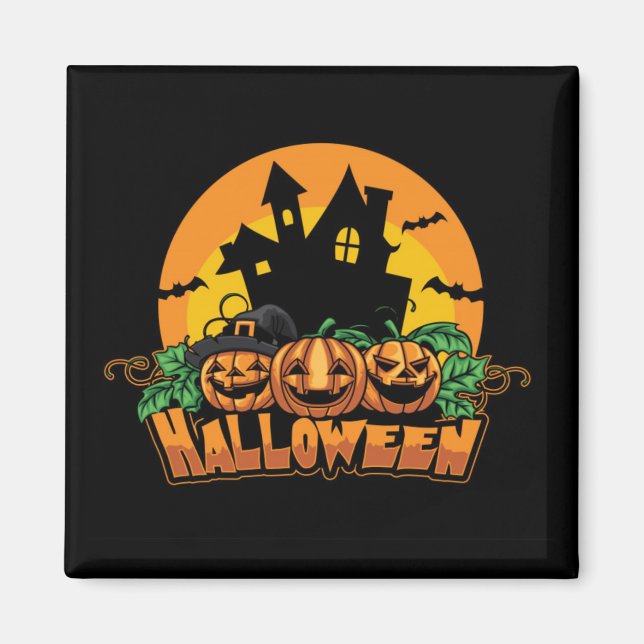 Halloween Haunted House Pumpkins Magnet (Framsidan)