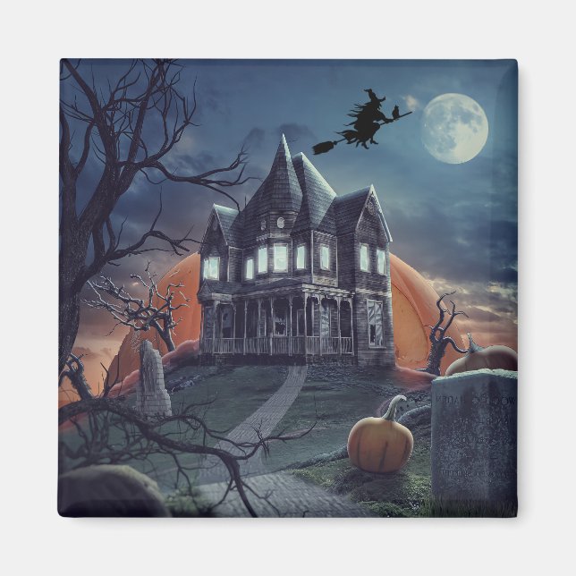 Halloween Haunted House Spooky Graveyard Fridge Magnet (Framsidan)