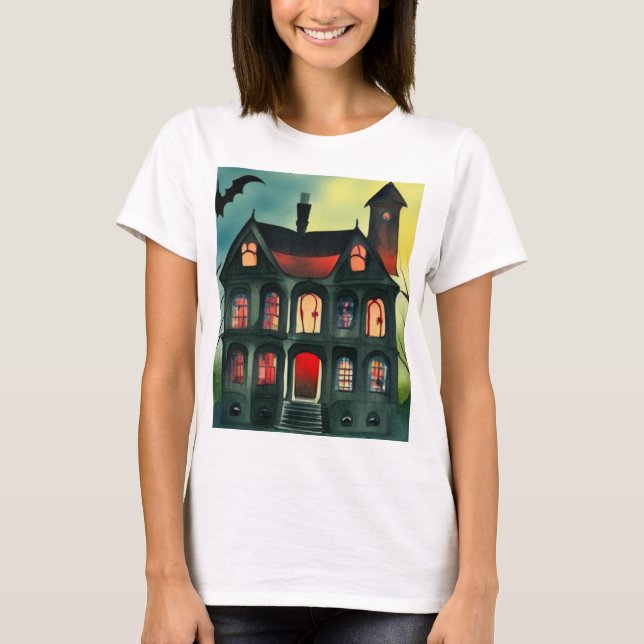 Halloween Haunted House T Shirt (Framsida)