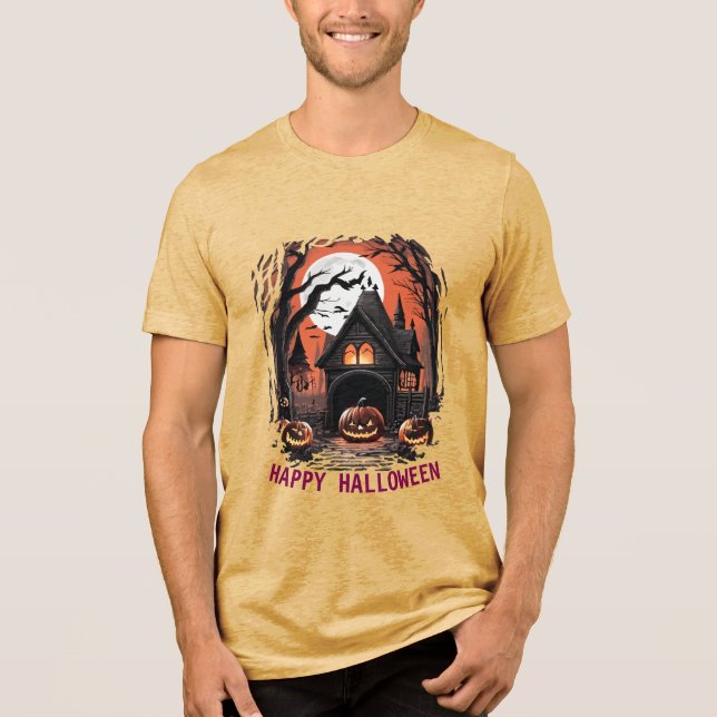 Halloween Haunted House Tri-Blend Shirt T (Framsida)
