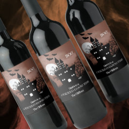 Halloween Haunted House Vinflaska Etikett