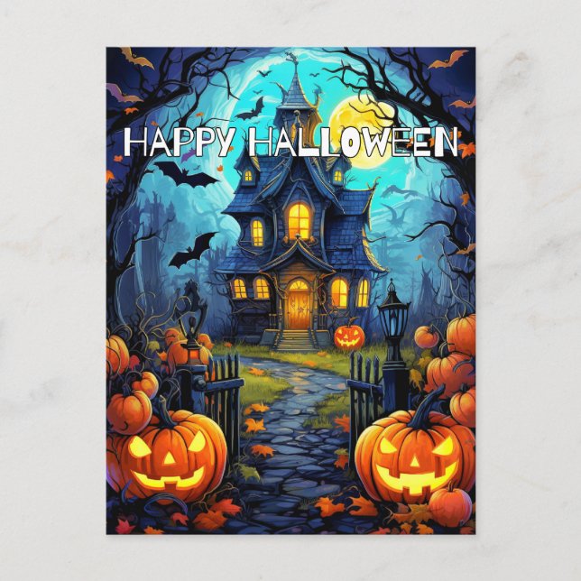 Halloween Haunted House Vykort (Framsida)