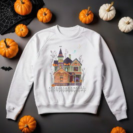 Halloween Haunted House White Lång Ärmad Tröja