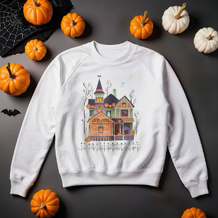 Halloween Haunted House White Lång Ärmad Tröja