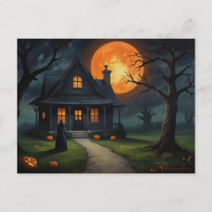 Halloween Haunted House Witch Vykort