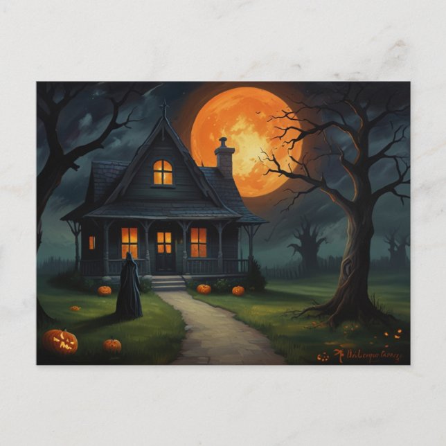 Halloween Haunted House Witch Vykort (Framsida)