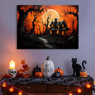 Halloween Haunted Manor på Amber Dusk Canvastryck