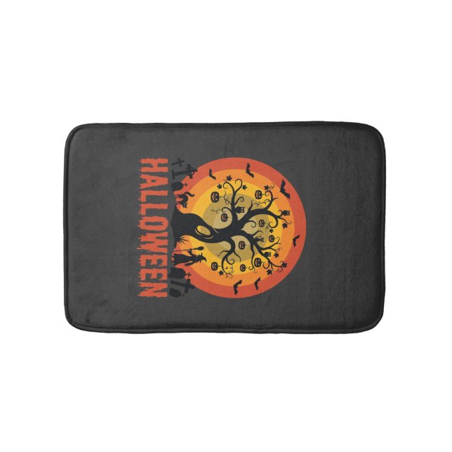 Halloween Haunted Tree Witch and Black Cats Badrumsmatta (Framsidan)