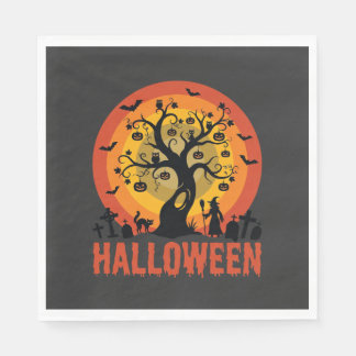 Halloween Haunted Tree Witch and Black Cats Pappersservett