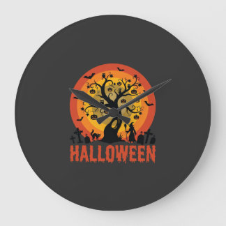 Halloween Haunted Tree Witch and Black Cats Stor Klocka