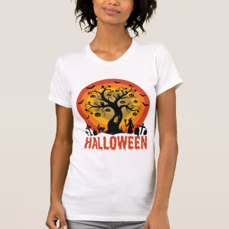 Halloween Haunted Tree Witch and Black Cats T Shirt